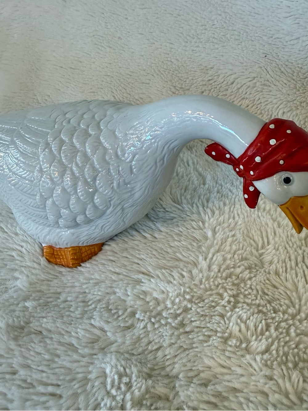 Vintage 80’s Decorative White Ceramic Goose with Red Polka Dot Scarf